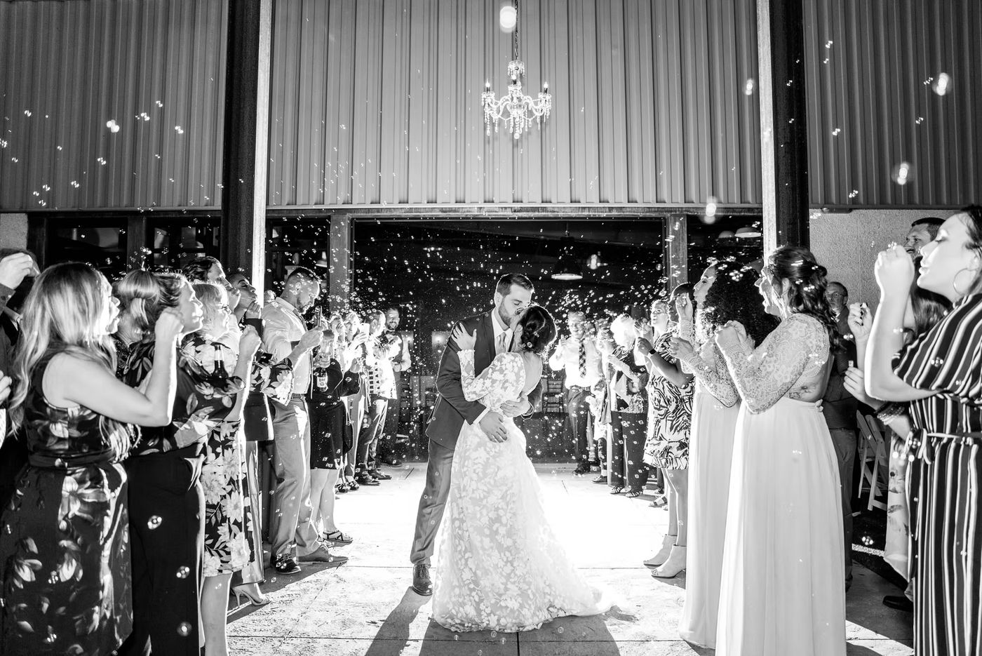 Guests at the ceremony, in black and white